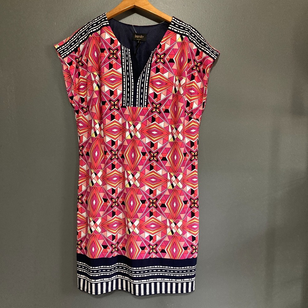 Laundry by Shelli Segal Geometric Shift Dress Womens Size Medium Pink‎ Multi